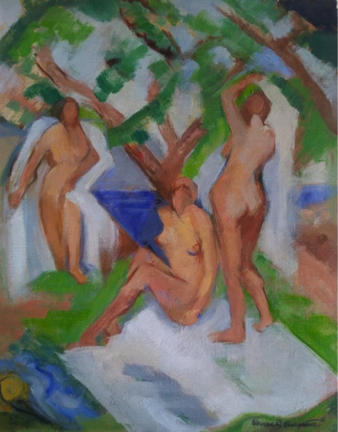 Titled: Three Graces Measures: 20x16 inches  oil on canvas Farhat Art Museum Collection 
